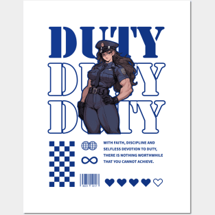 Muscular Policewoman Graphic Design | DUTY Posters and Art